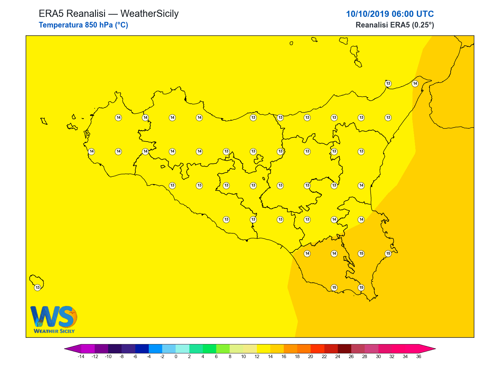 Temperatura a 850 hPa · 2019101006