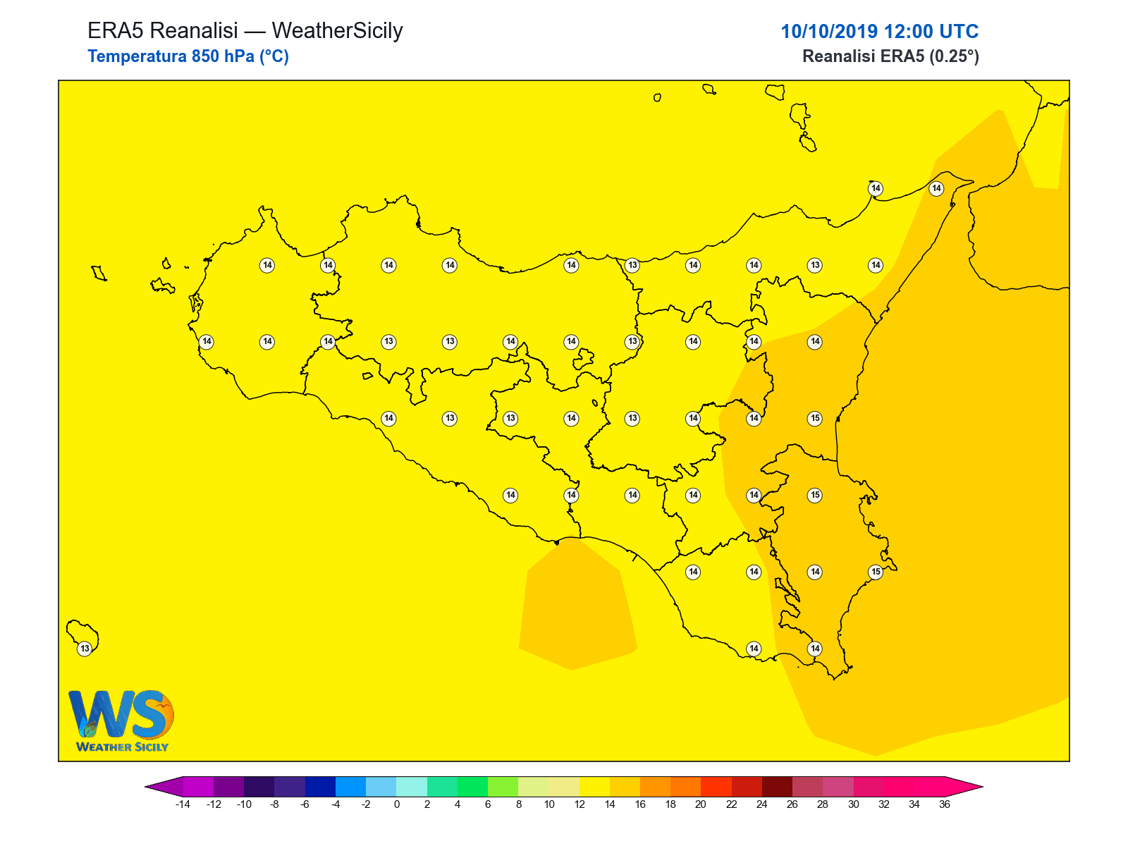 Temperatura a 850 hPa · 2019101012