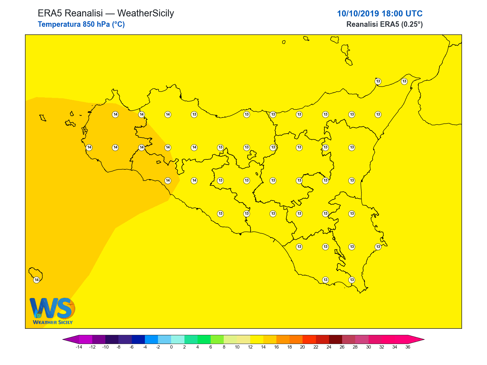 Temperatura a 850 hPa · 2019101018