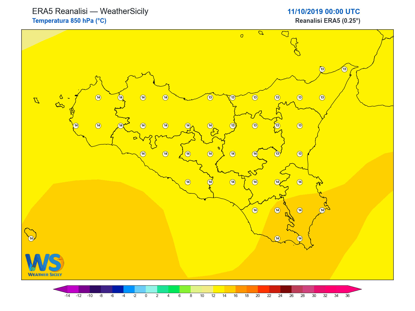 Temperatura a 850 hPa · 2019101100