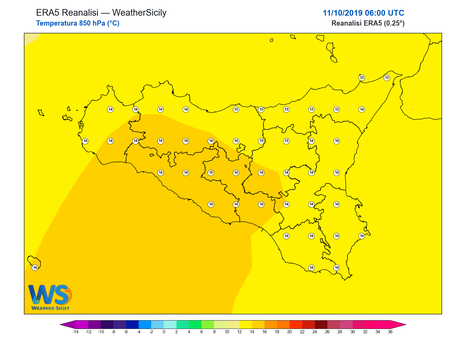 Temperatura a 850 hPa · 2019101106