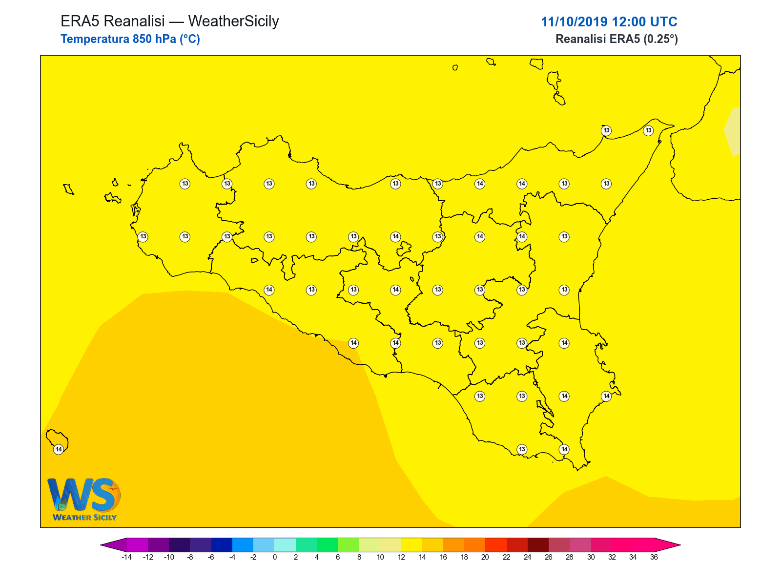 Temperatura a 850 hPa · 2019101112