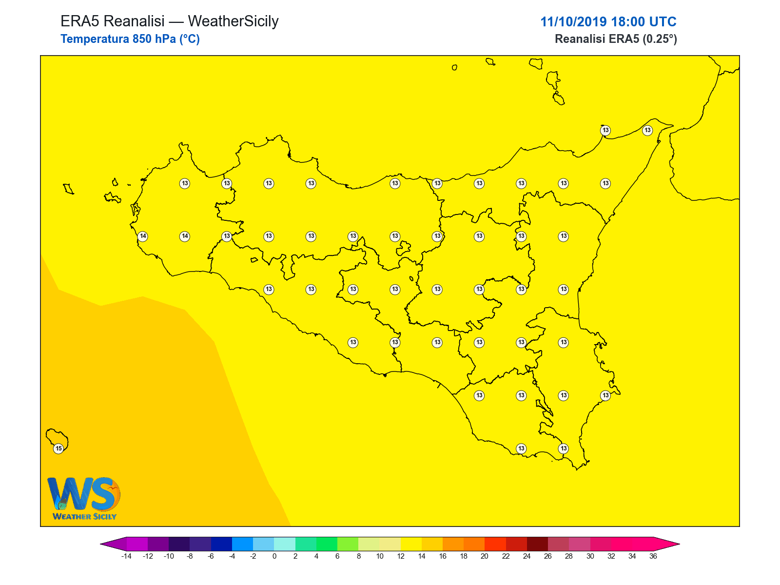 Temperatura a 850 hPa · 2019101118