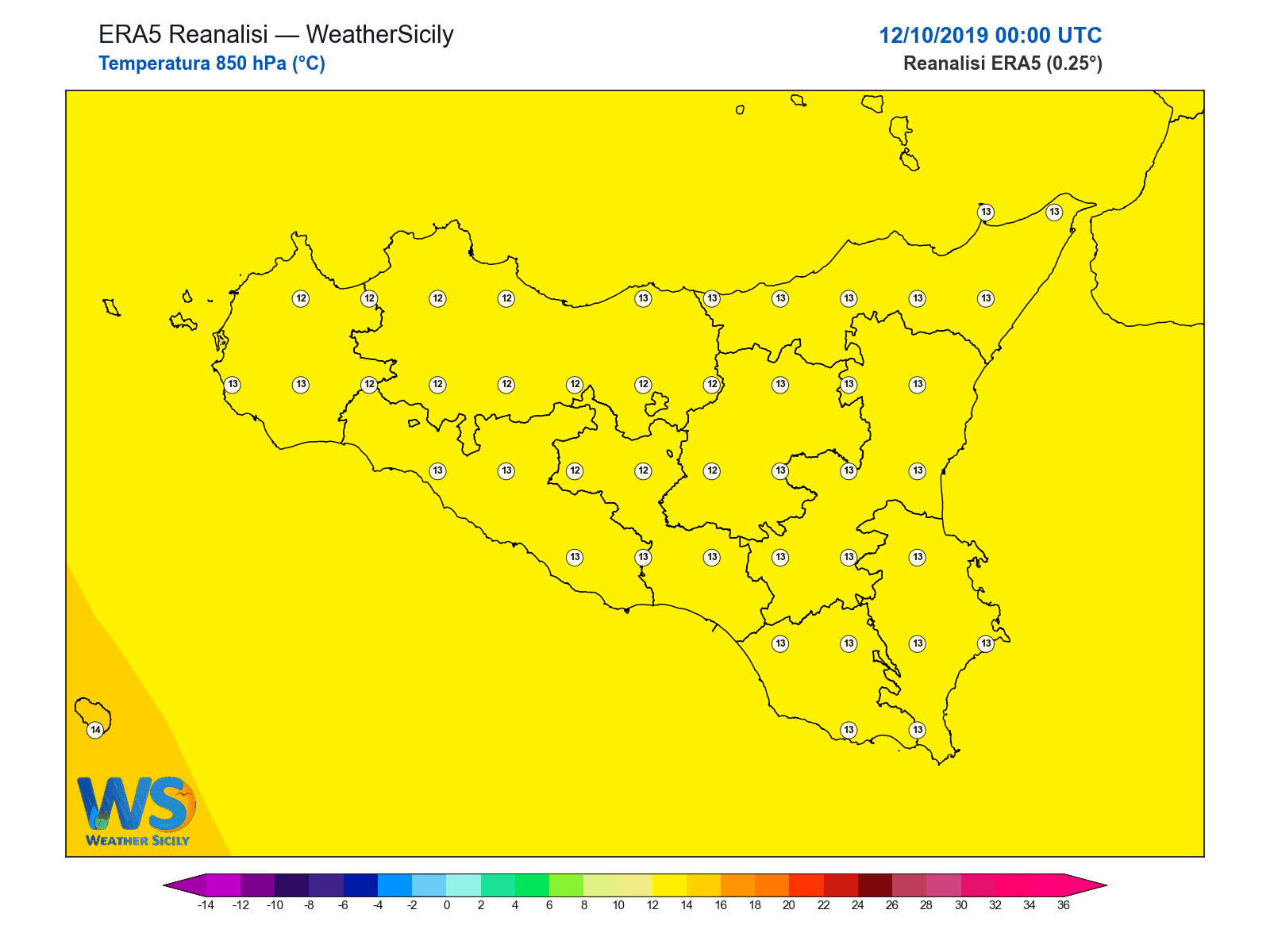 Temperatura a 850 hPa · 2019101200
