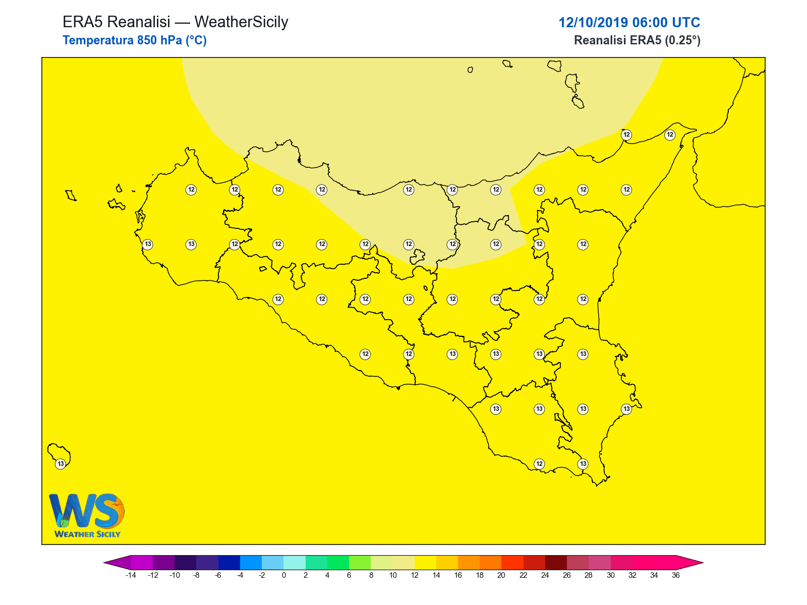 Temperatura a 850 hPa · 2019101206