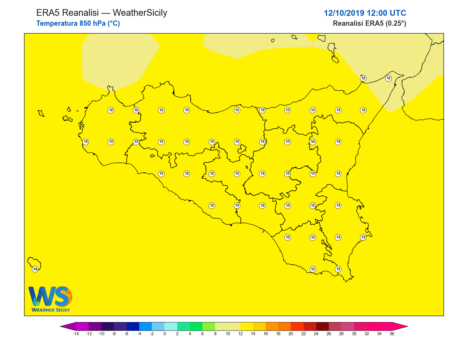 Temperatura a 850 hPa · 2019101212