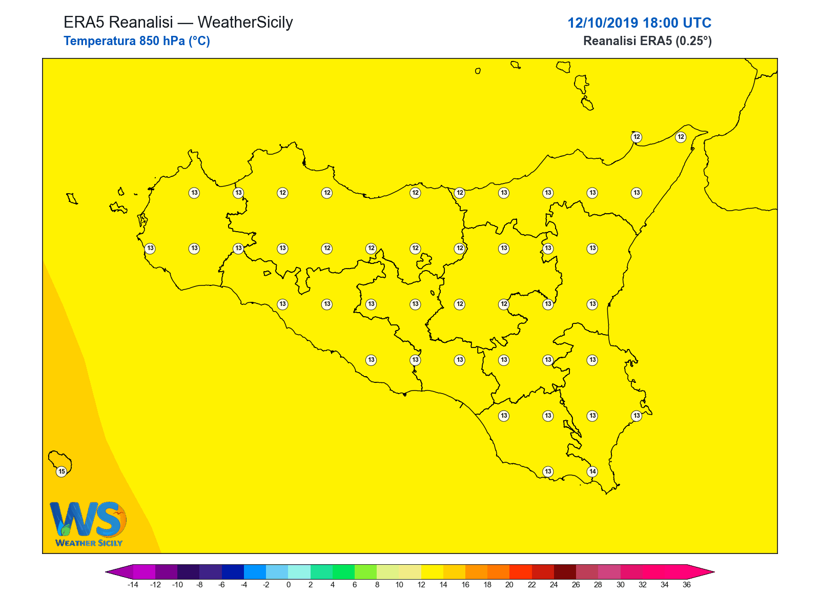 Temperatura a 850 hPa · 2019101218