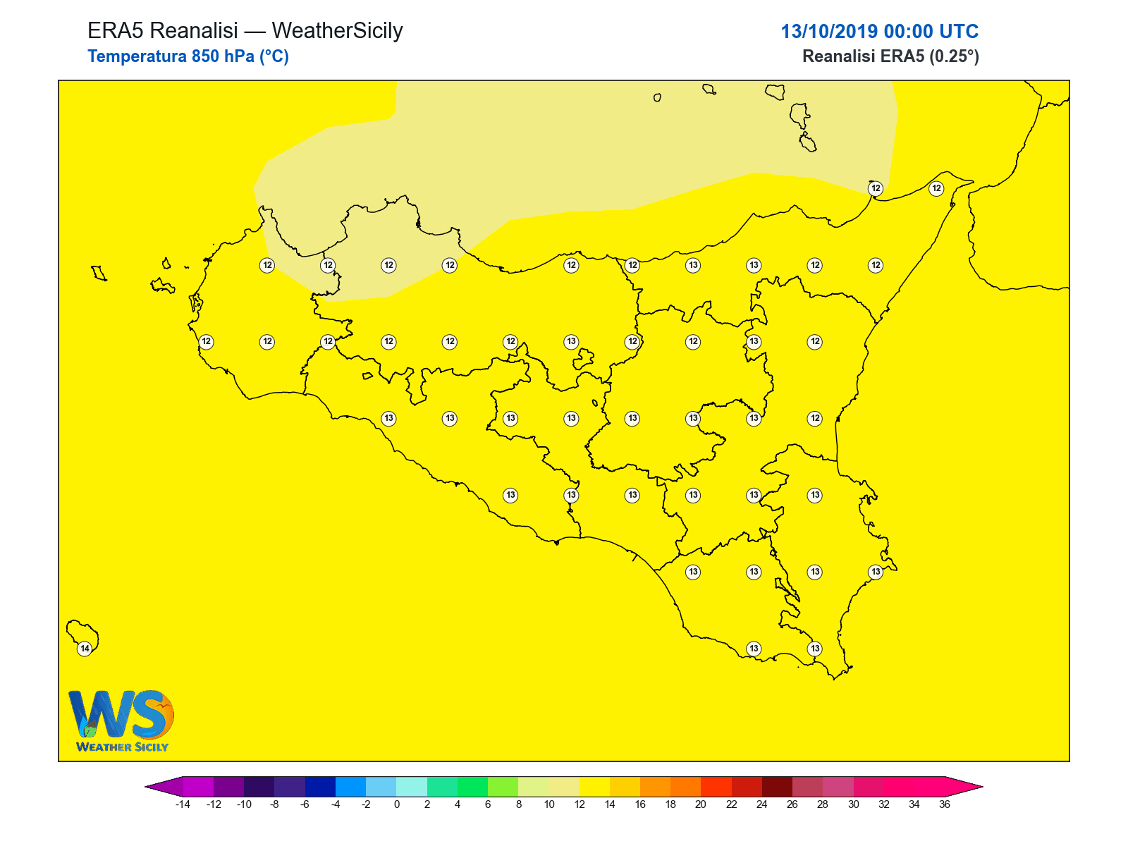 Temperatura a 850 hPa · 2019101300