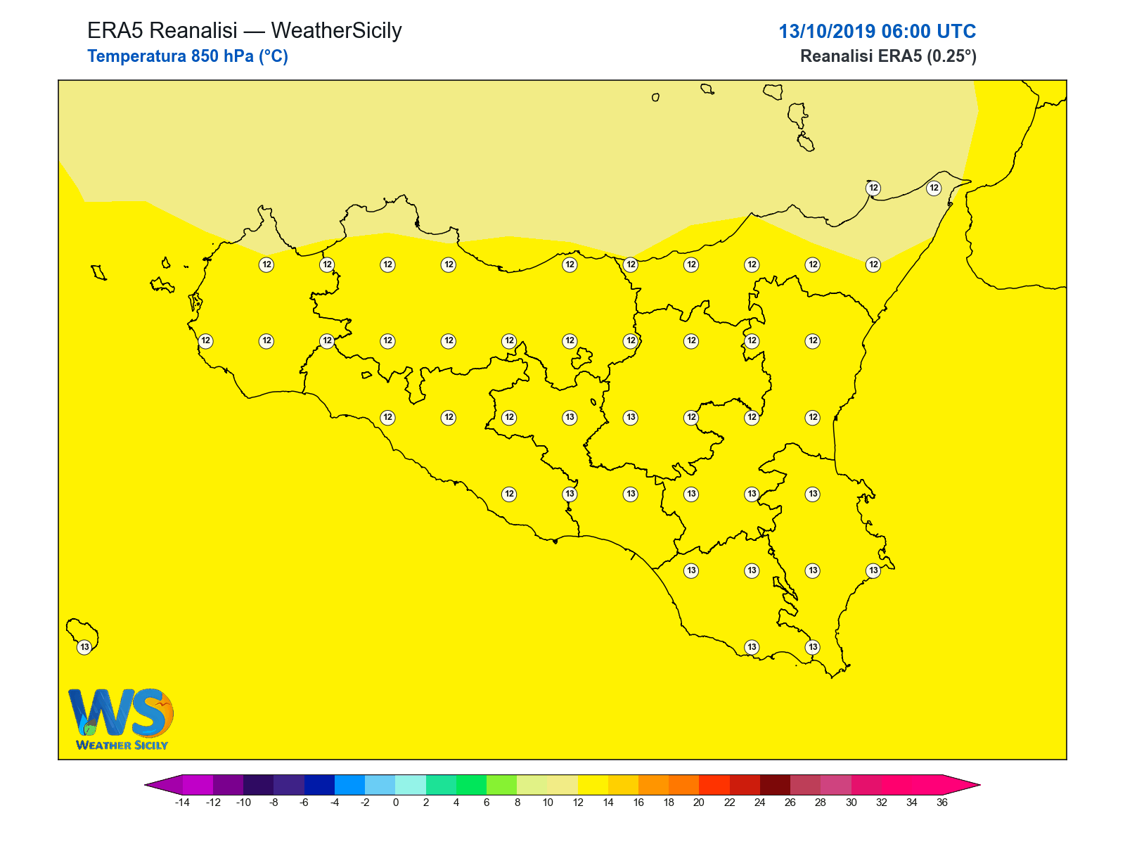 Temperatura a 850 hPa · 2019101306