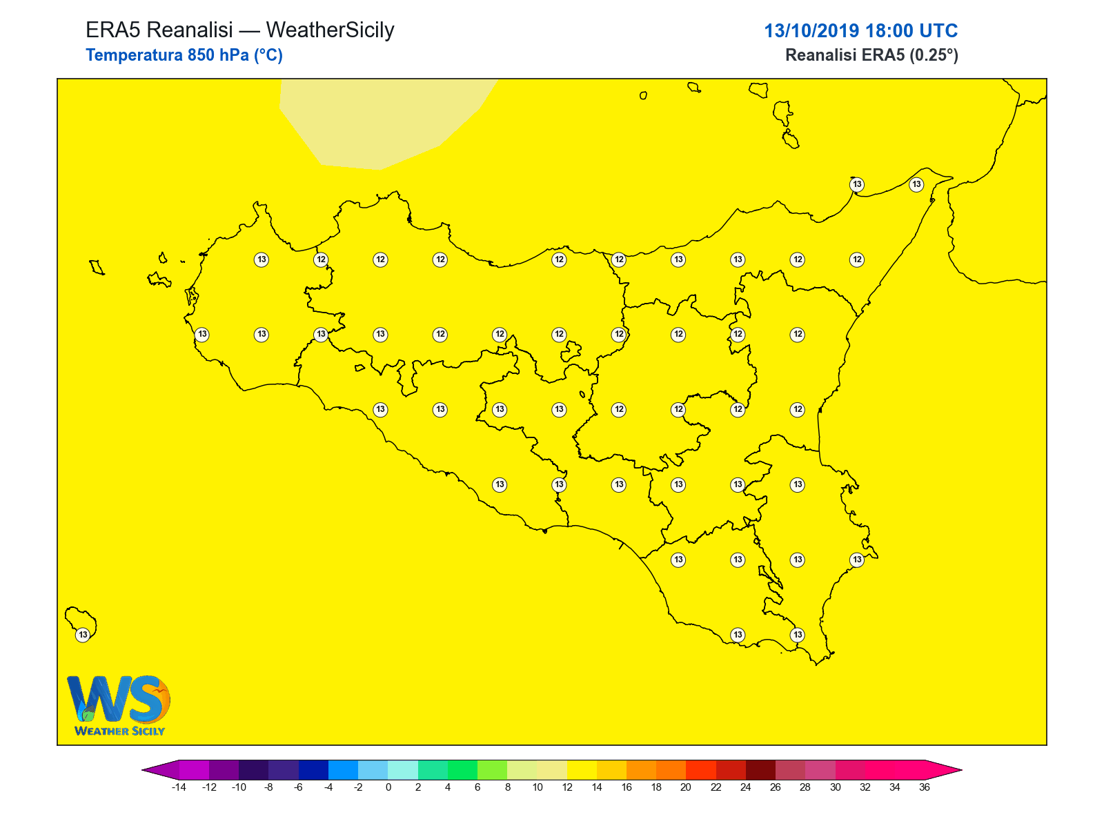 Temperatura a 850 hPa · 2019101318