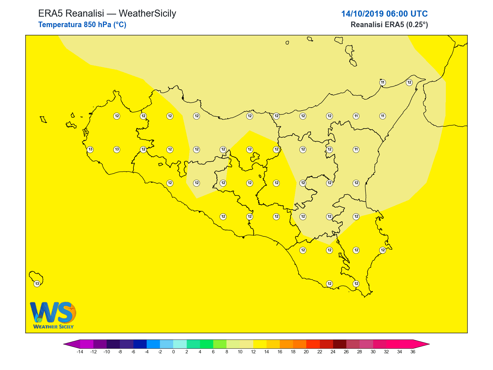 Temperatura a 850 hPa · 2019101406