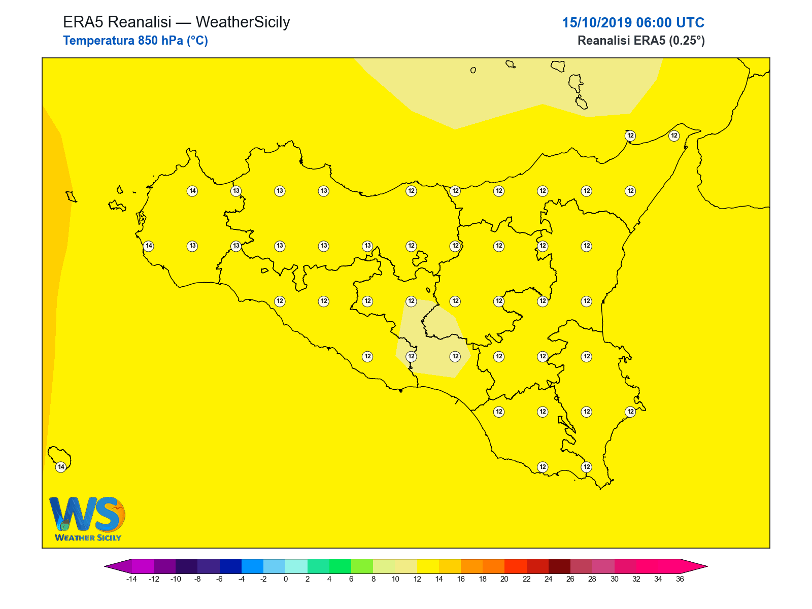 Temperatura a 850 hPa · 2019101506
