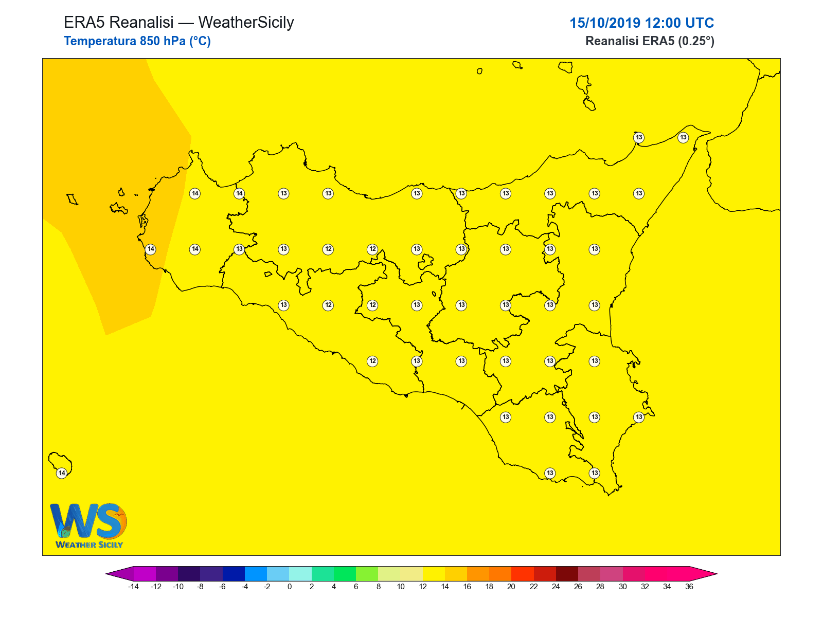 Temperatura a 850 hPa · 2019101512