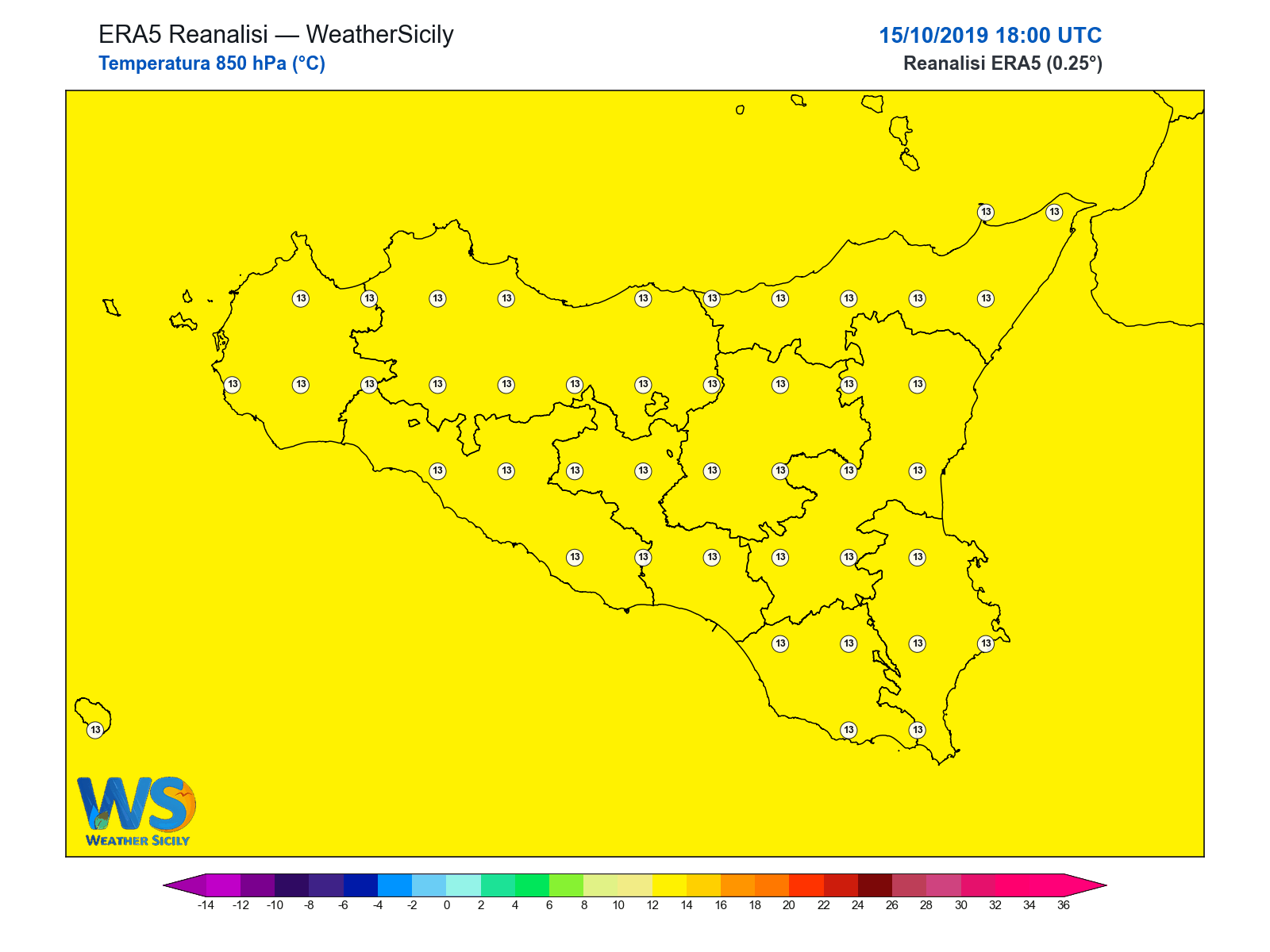 Temperatura a 850 hPa · 2019101518