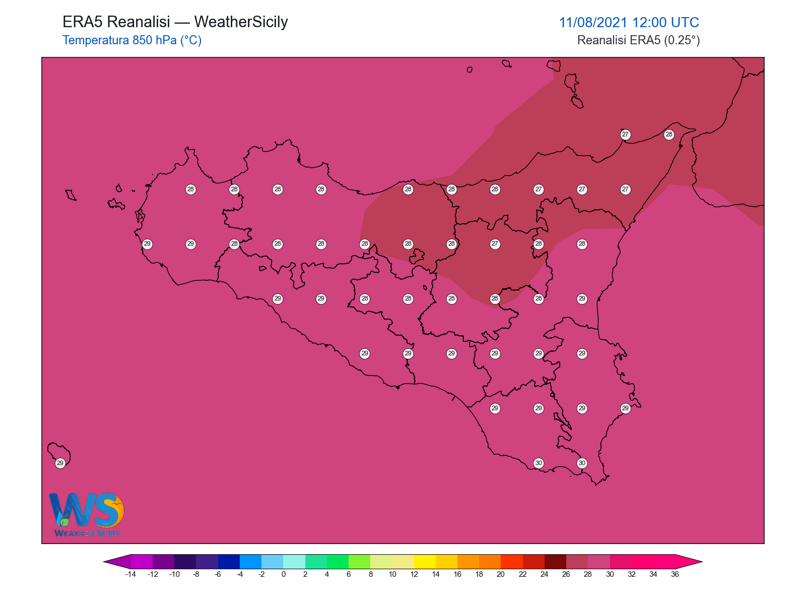Temperatura a 850 hPa · 2021081112