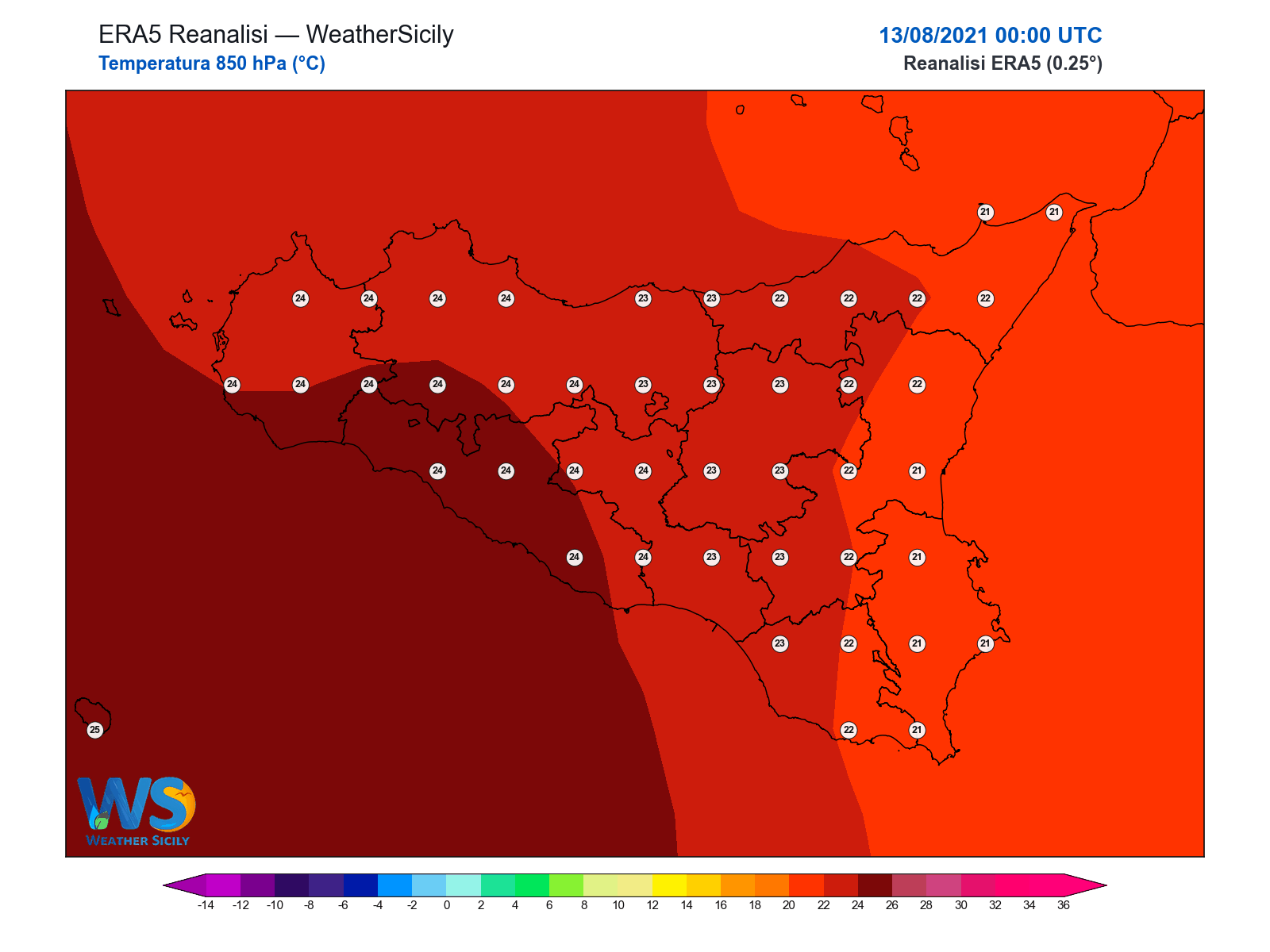 Temperatura a 850 hPa · 2021081300