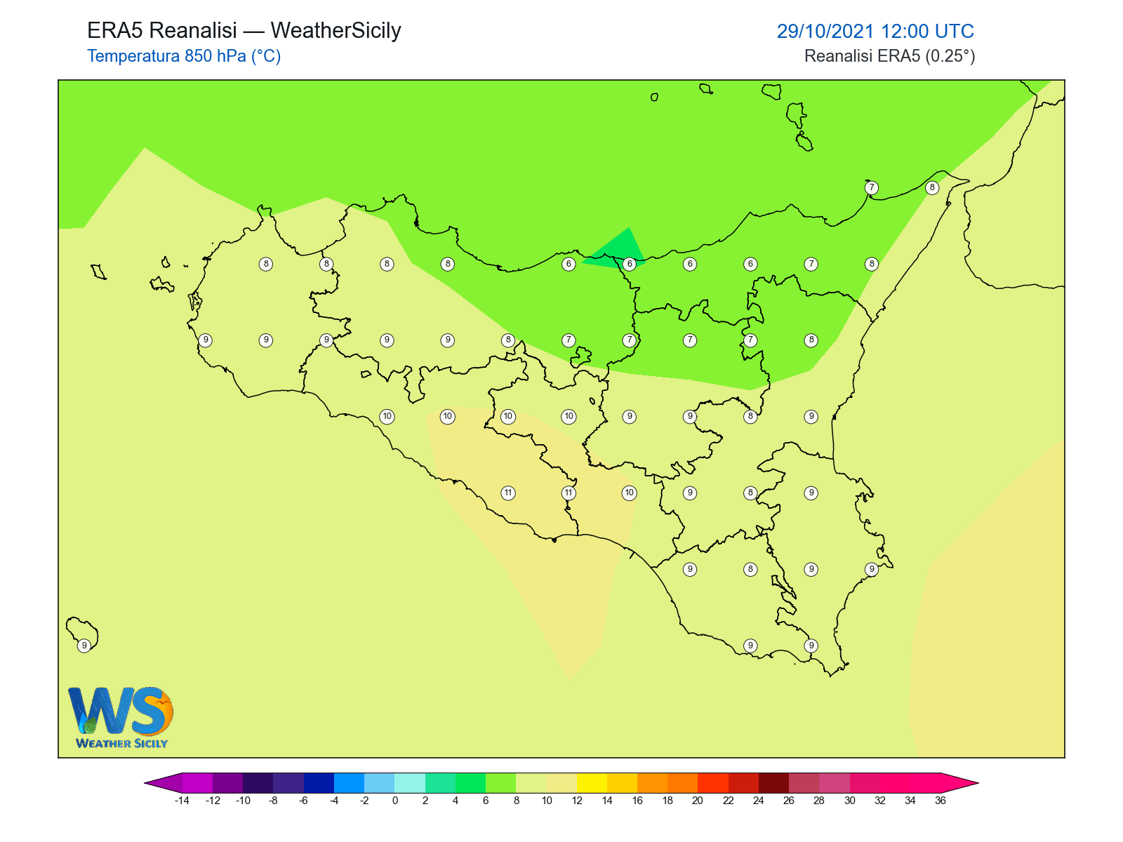 Temperatura a 850 hPa · 2021102912