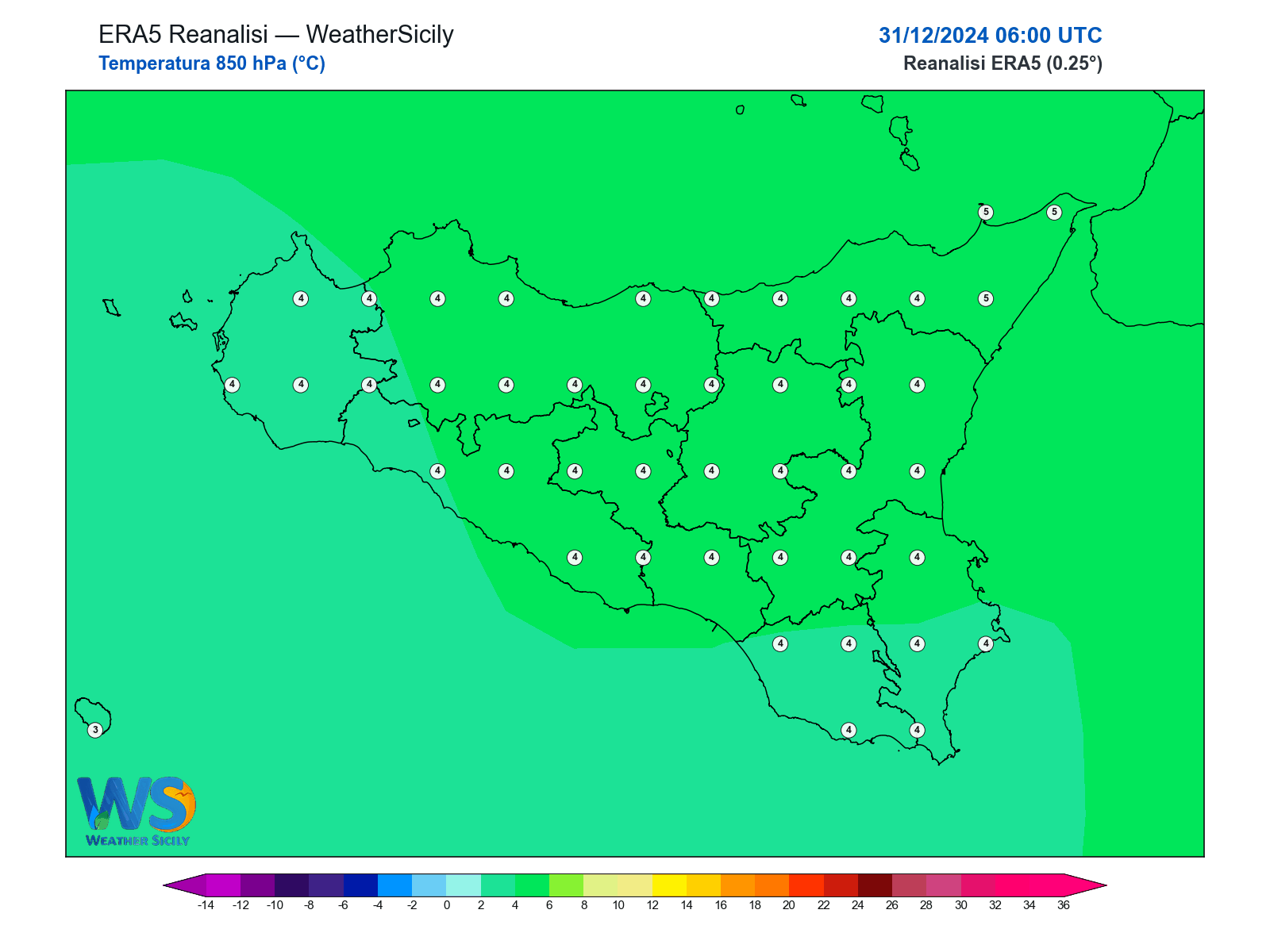 Temperatura a 850 hPa · 2024123106