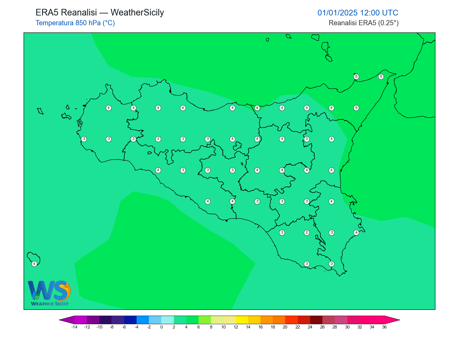 Temperatura a 850 hPa · 2025010112