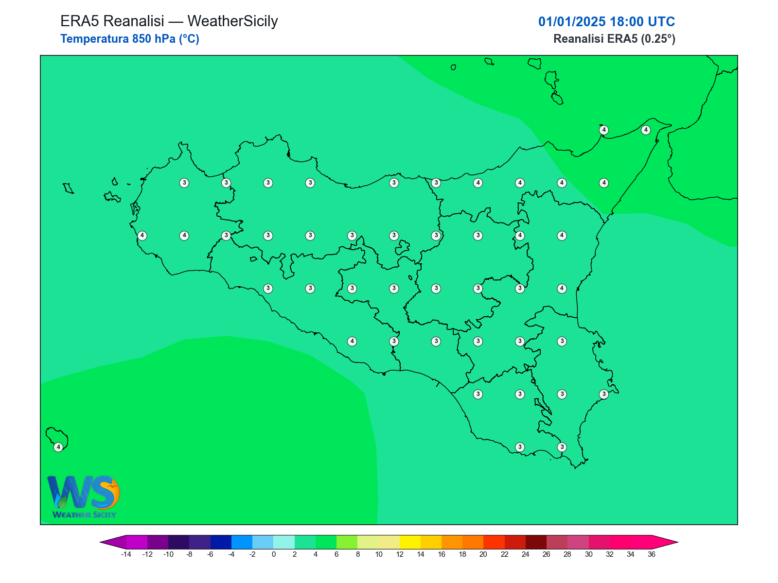 Temperatura a 850 hPa · 2025010118