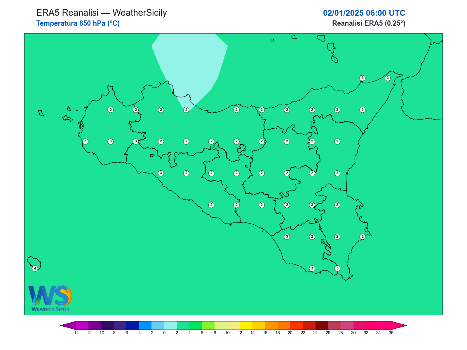 Temperatura a 850 hPa · 2025010206