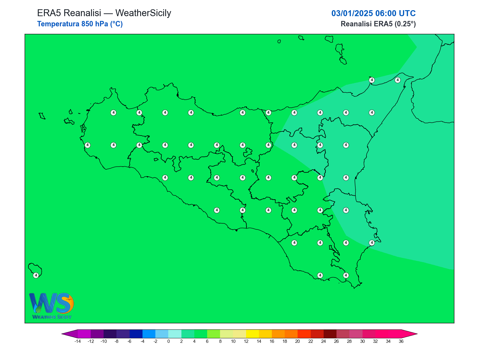 Temperatura a 850 hPa · 2025010306