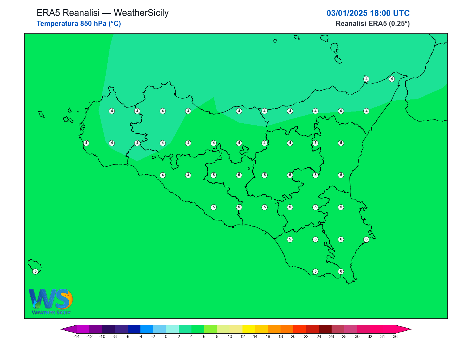 Temperatura a 850 hPa · 2025010318