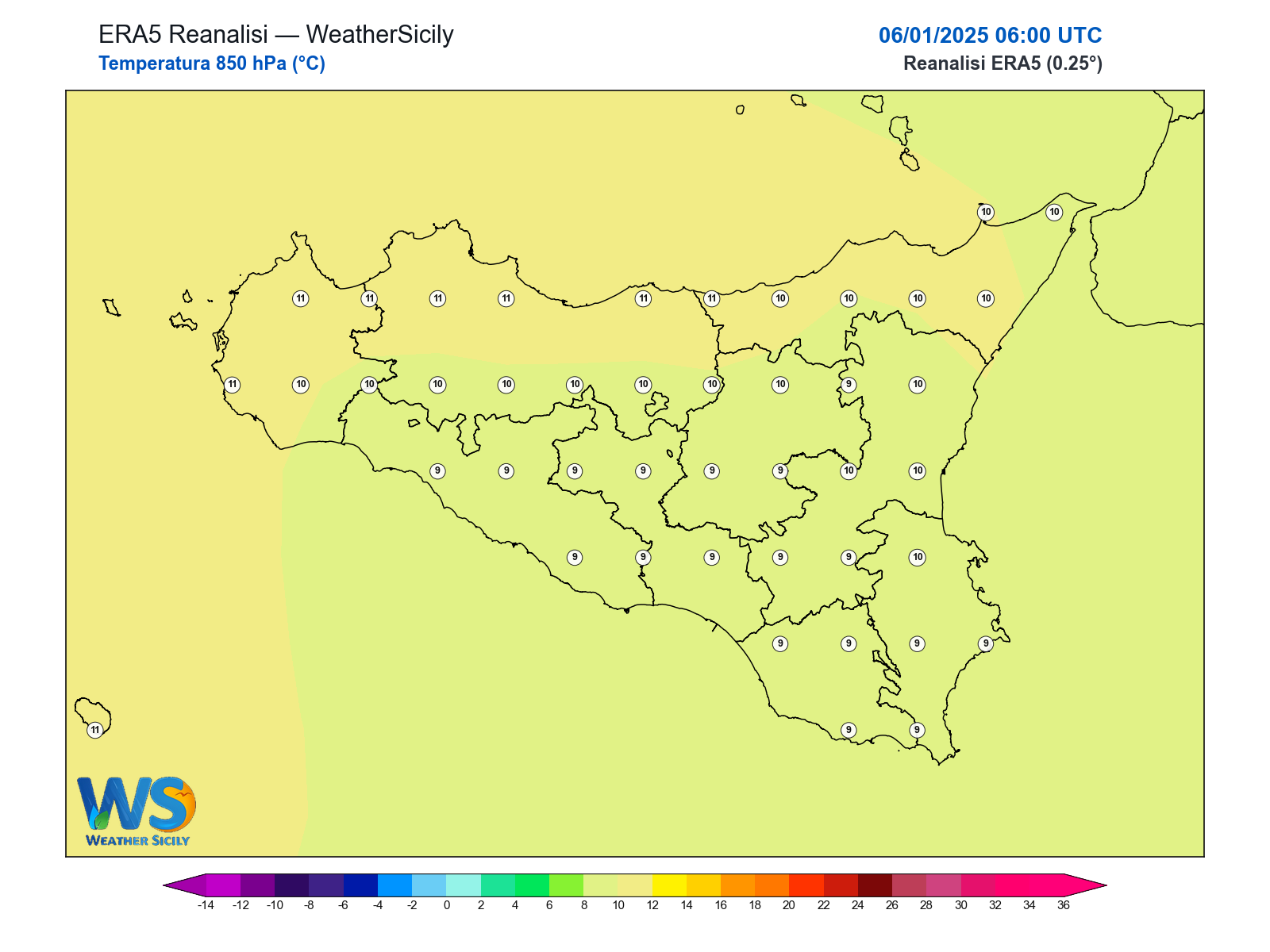 Temperatura a 850 hPa · 2025010606