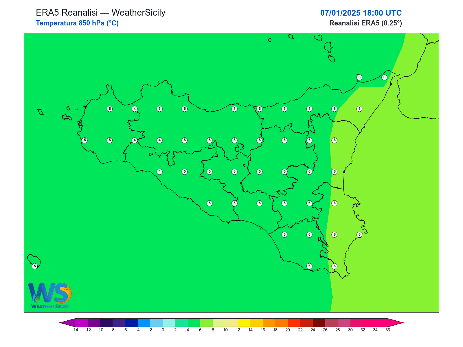 Temperatura a 850 hPa · 2025010718