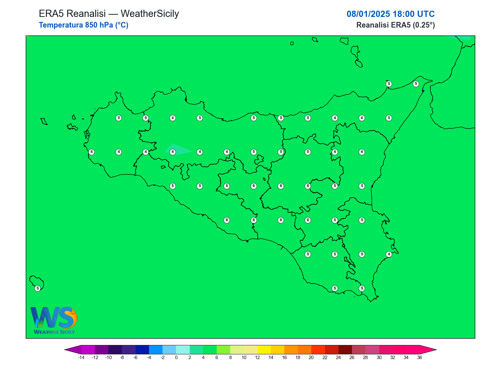 Temperatura a 850 hPa · 2025010818