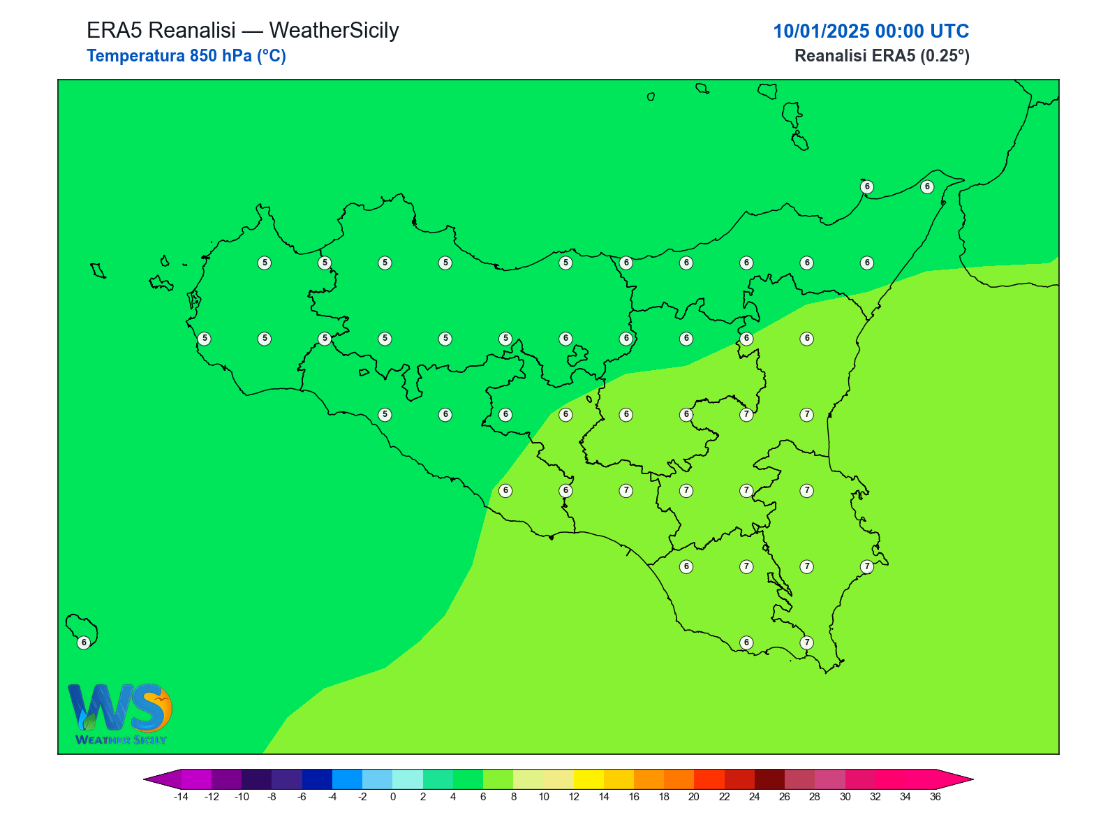 Temperatura a 850 hPa · 2025011000