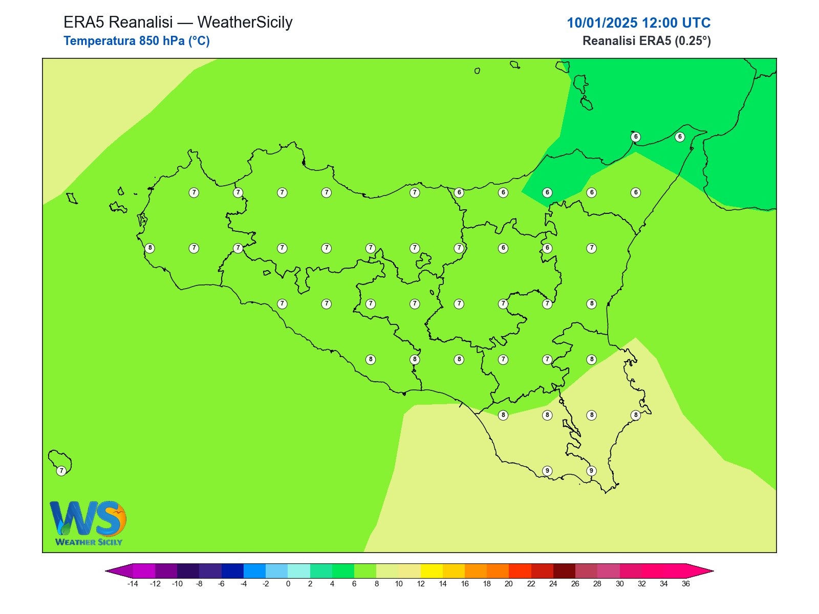 Temperatura a 850 hPa · 2025011012