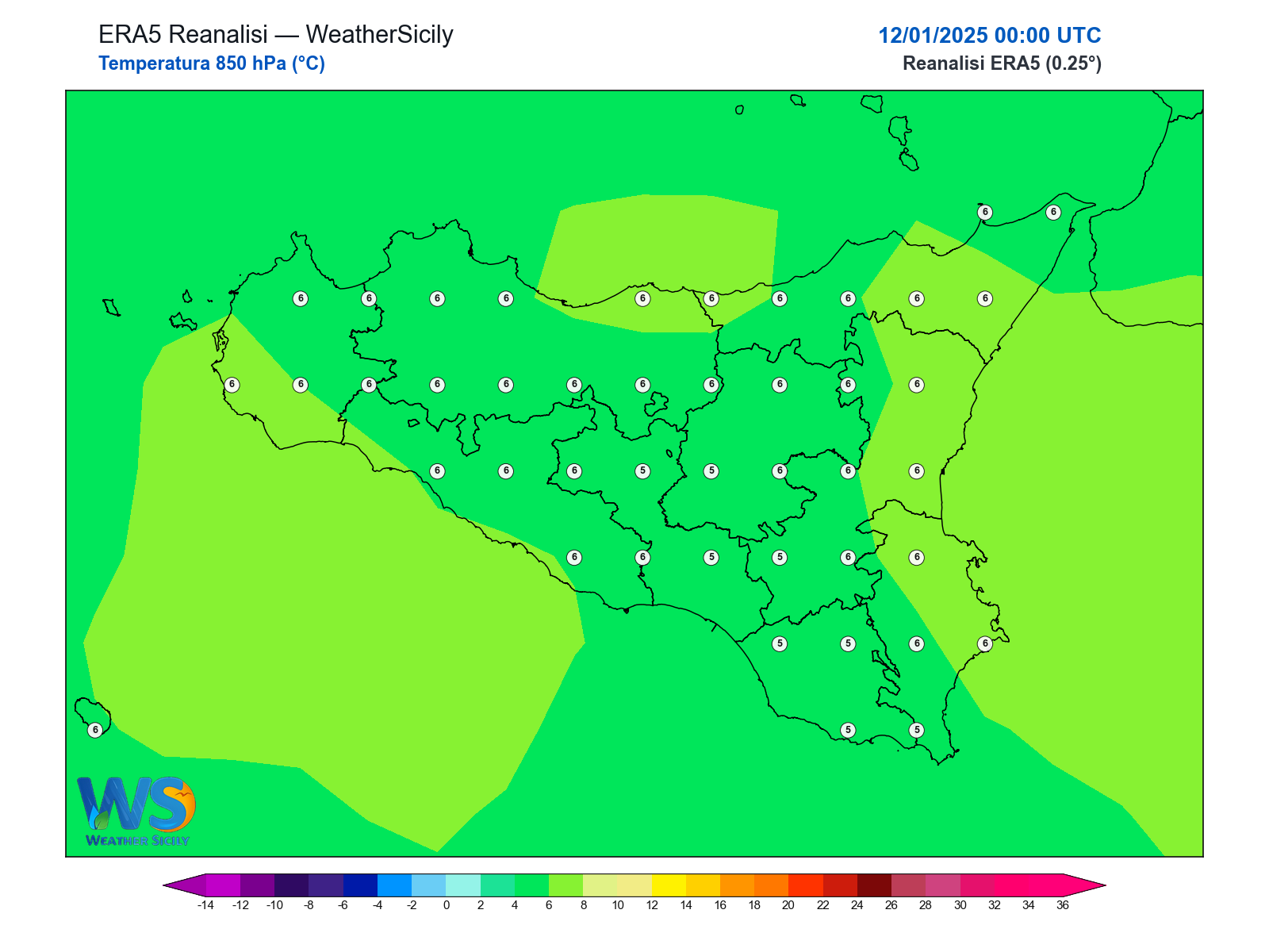 Temperatura a 850 hPa · 2025011200
