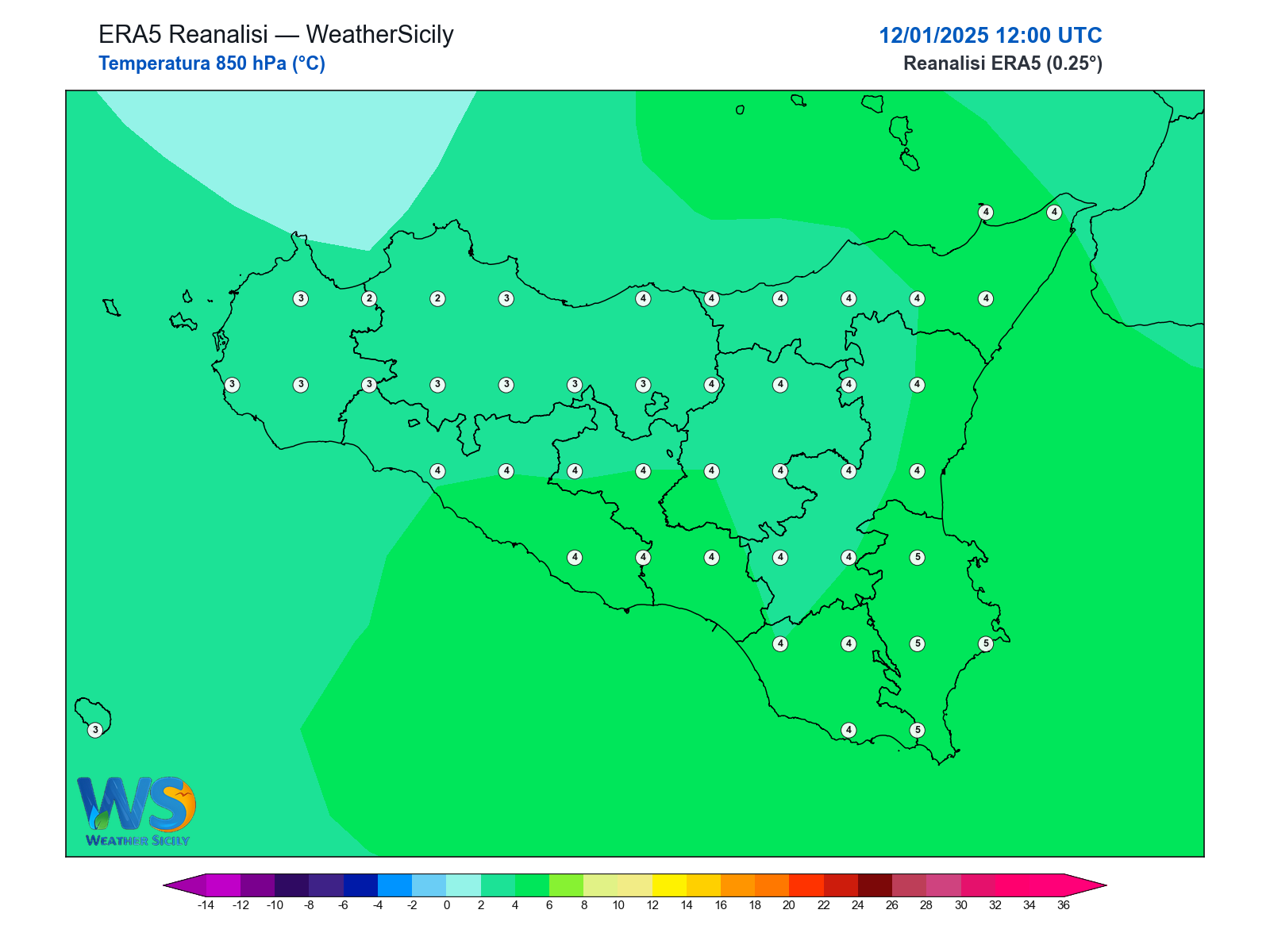 Temperatura a 850 hPa · 2025011212