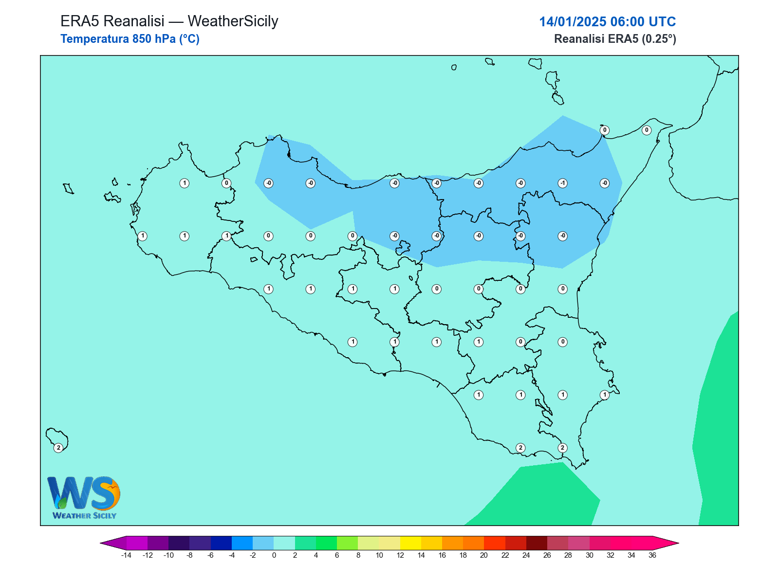 Temperatura a 850 hPa · 2025011406