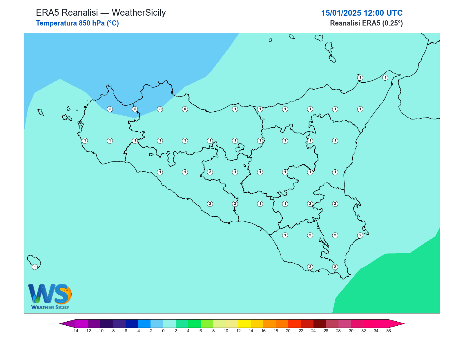 Temperatura a 850 hPa · 2025011512