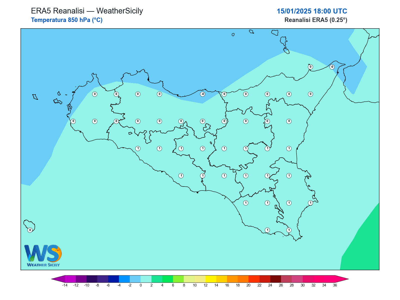 Temperatura a 850 hPa · 2025011518