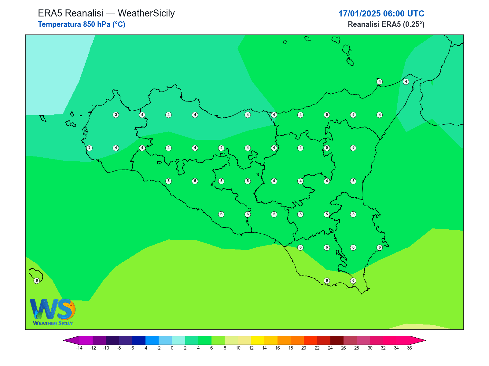 Temperatura a 850 hPa · 2025011706
