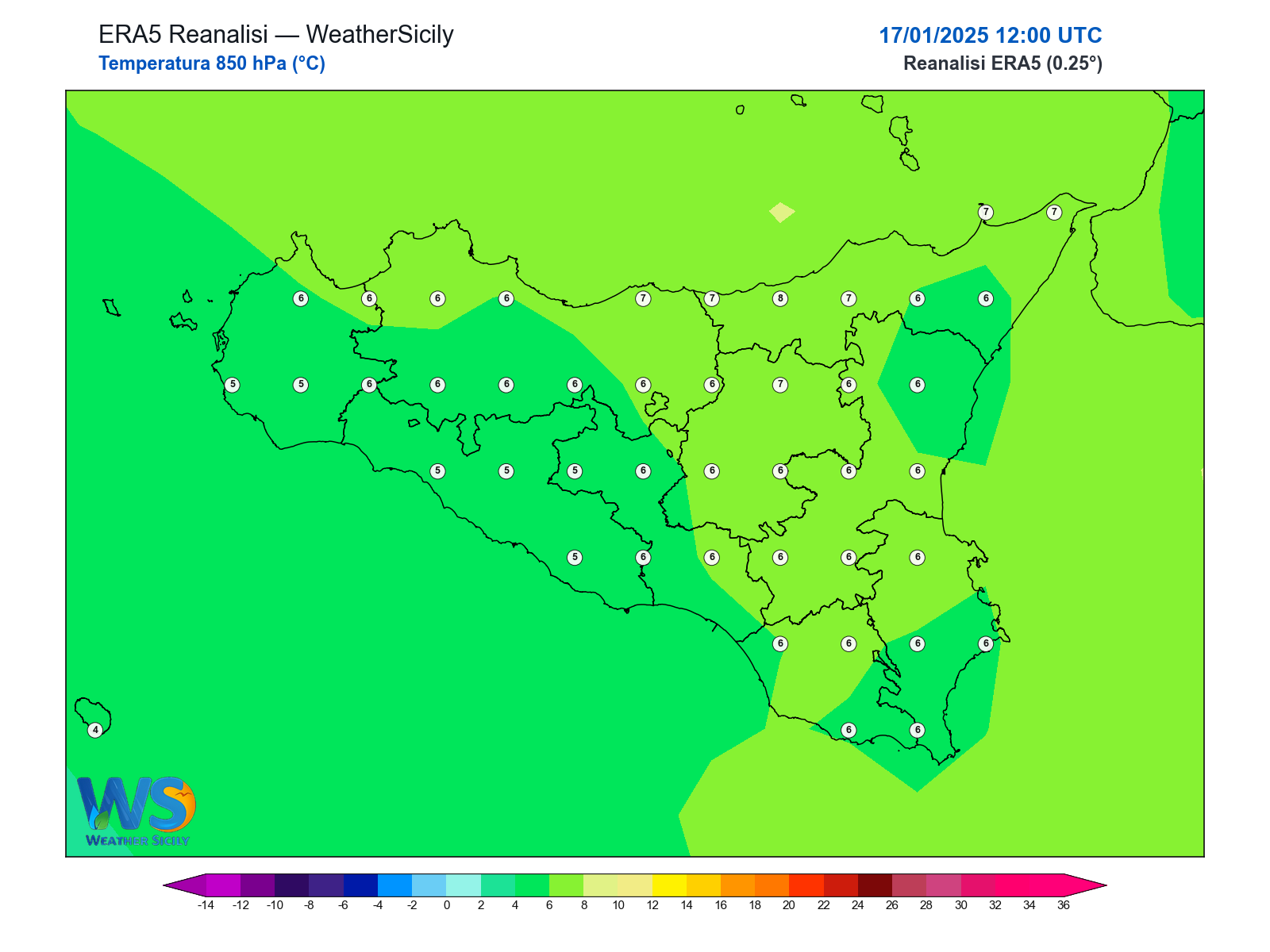 Temperatura a 850 hPa · 2025011712