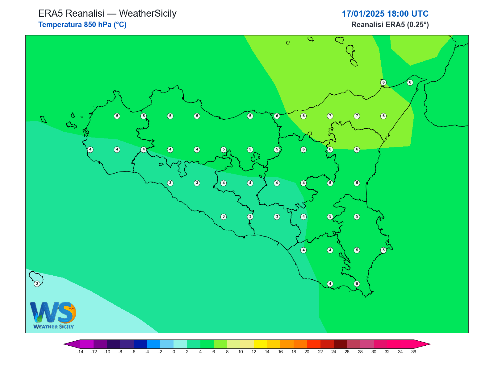 Temperatura a 850 hPa · 2025011718