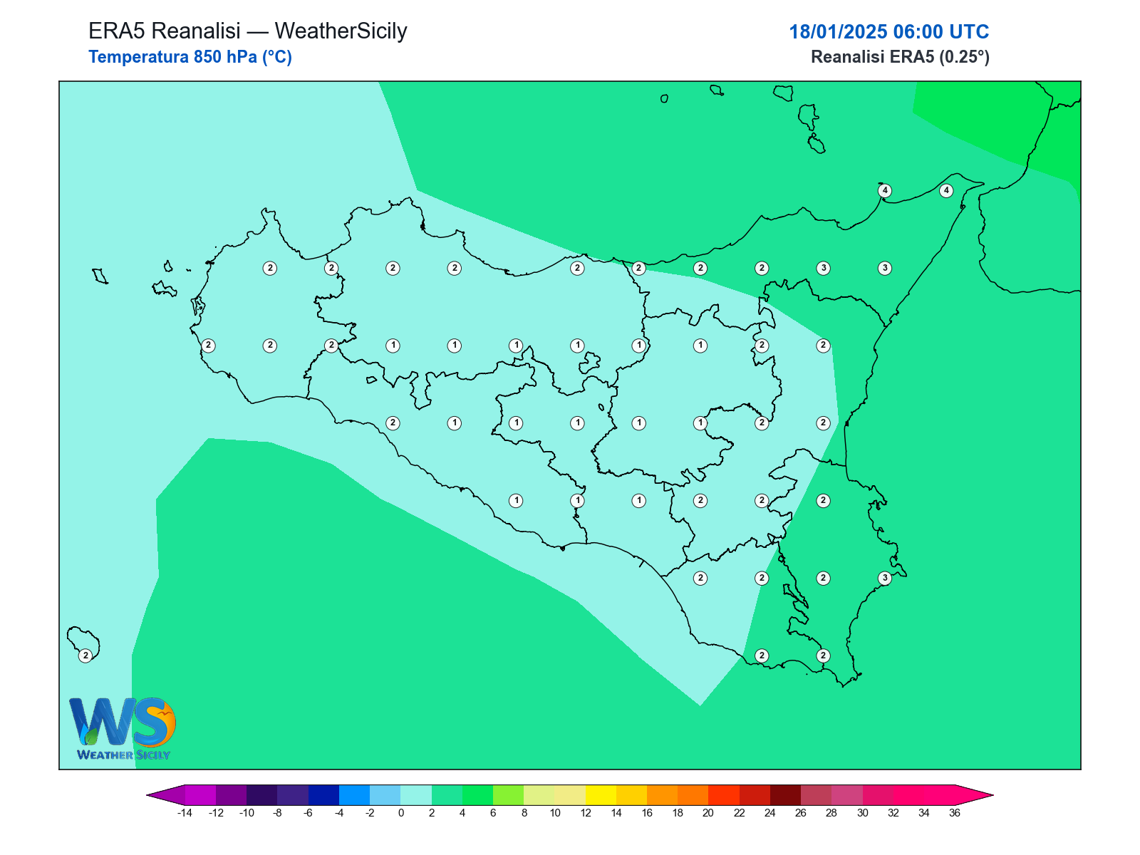 Temperatura a 850 hPa · 2025011806