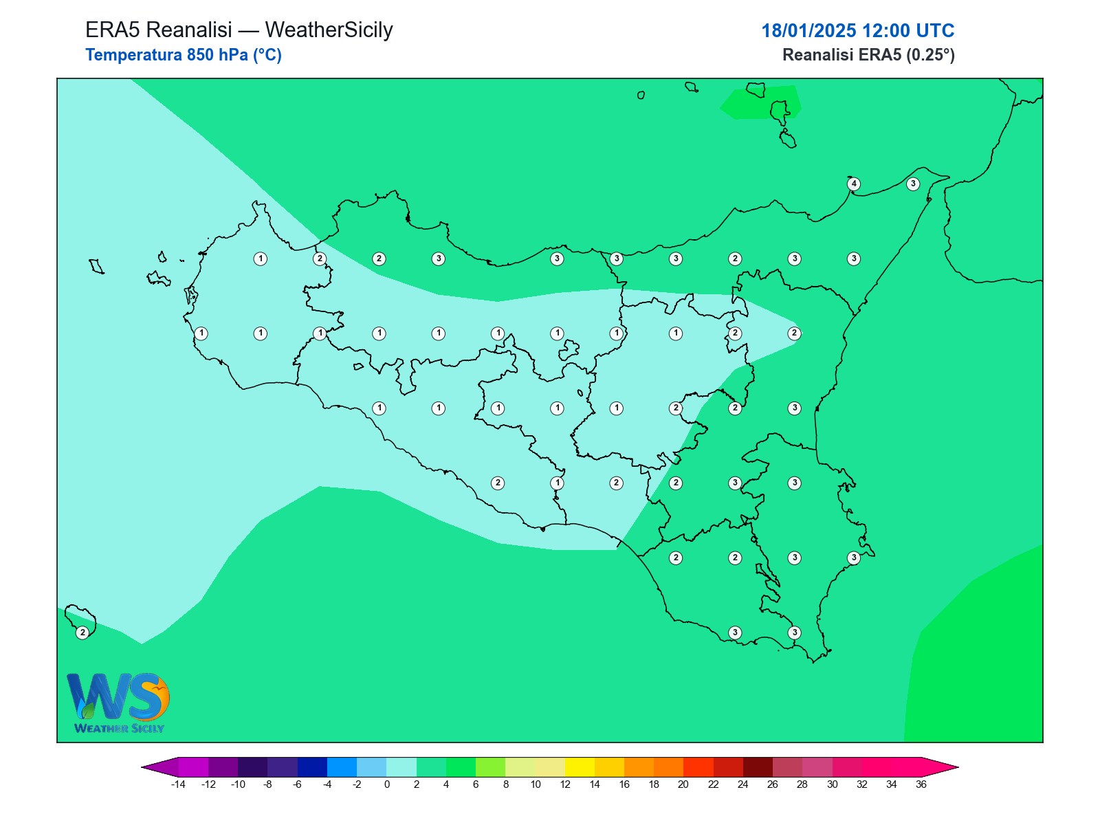 Temperatura a 850 hPa · 2025011812