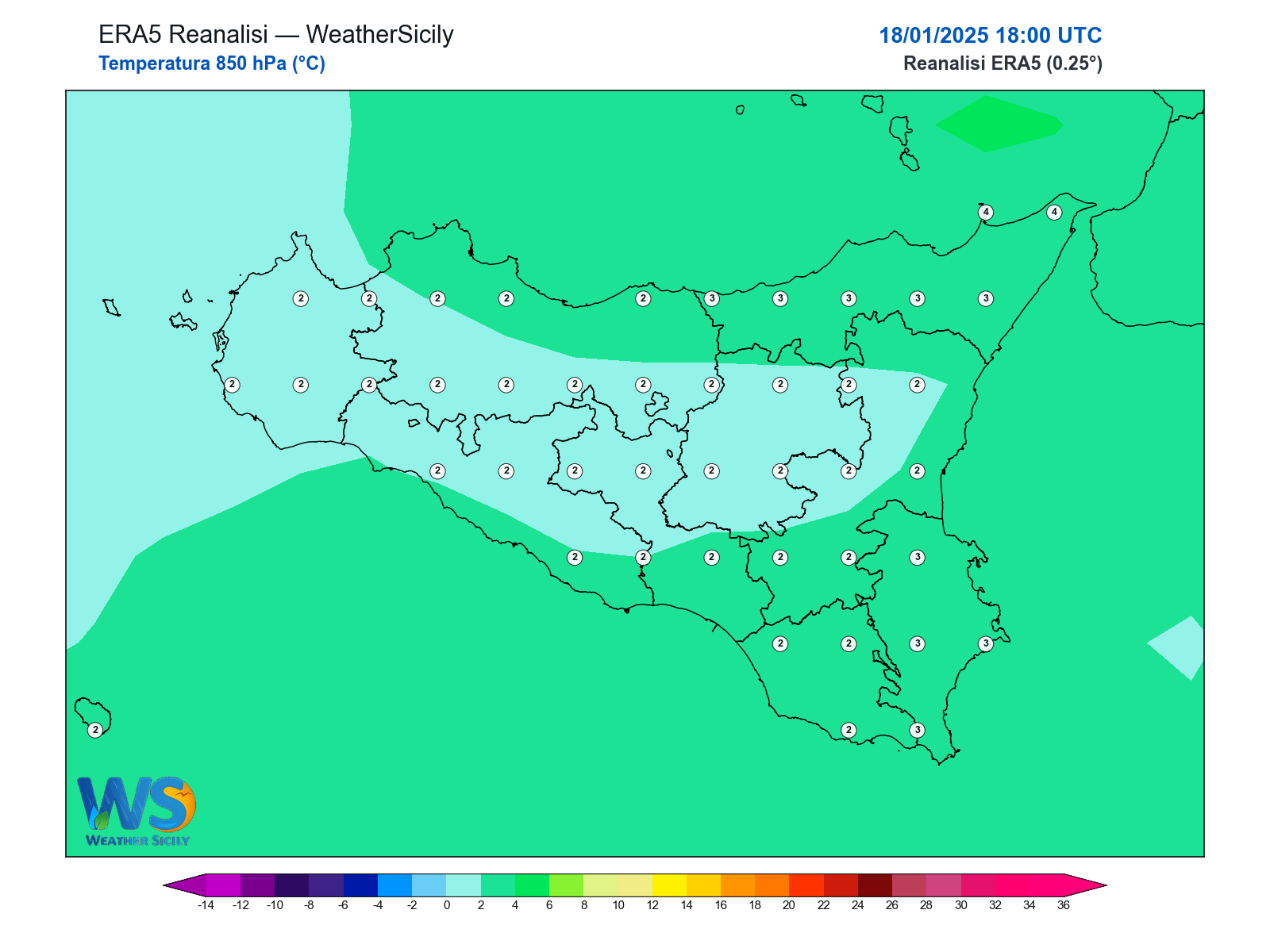 Temperatura a 850 hPa · 2025011818