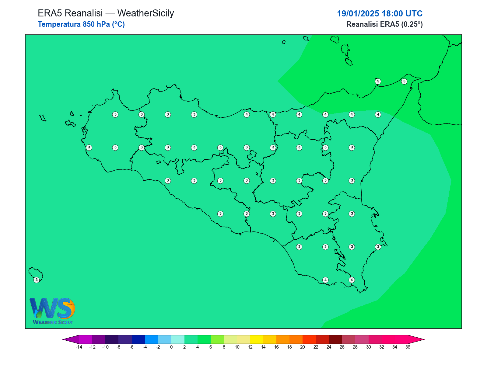 Temperatura a 850 hPa · 2025011918