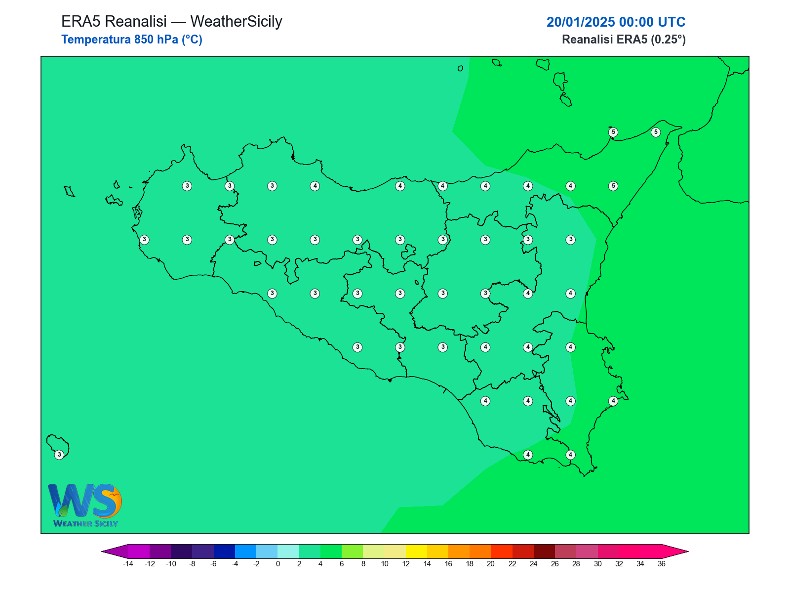 Temperatura a 850 hPa · 2025012000