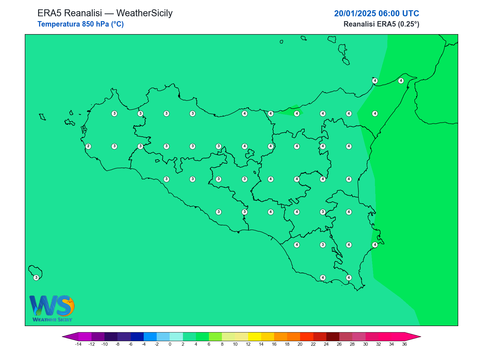 Temperatura a 850 hPa · 2025012006