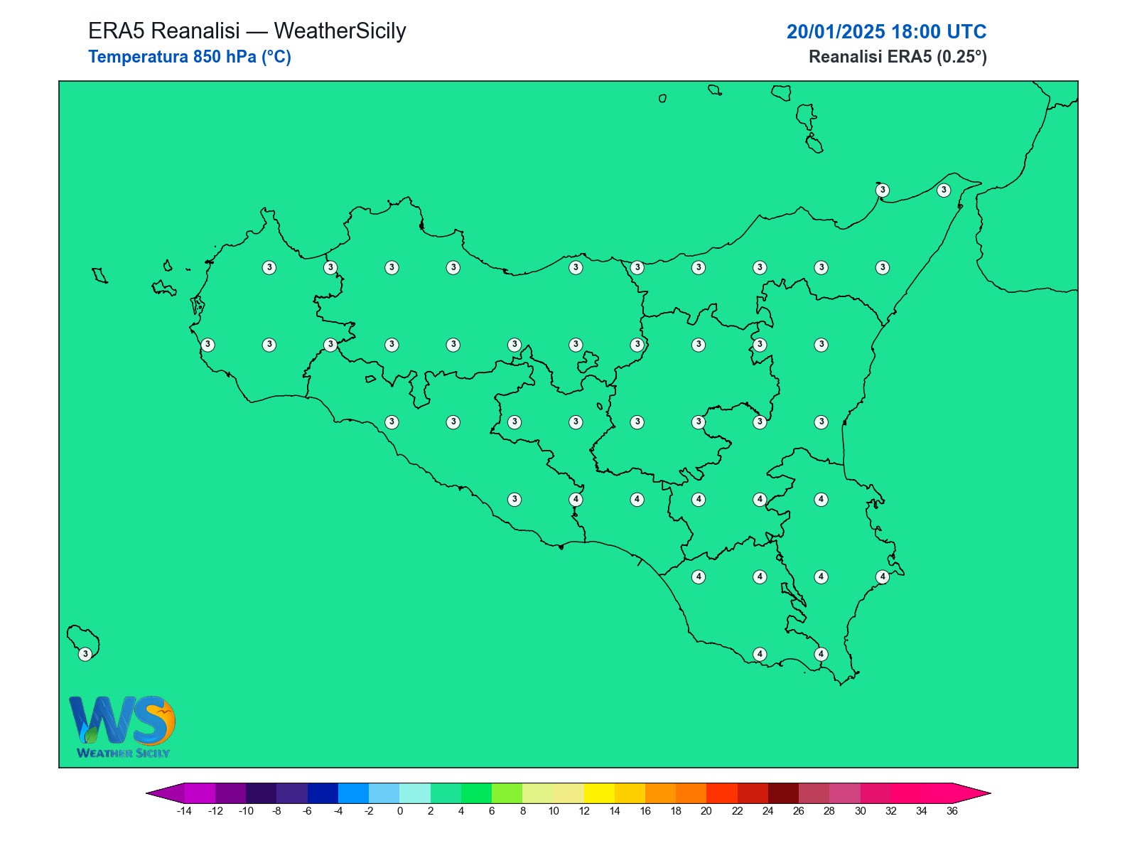 Temperatura a 850 hPa · 2025012018