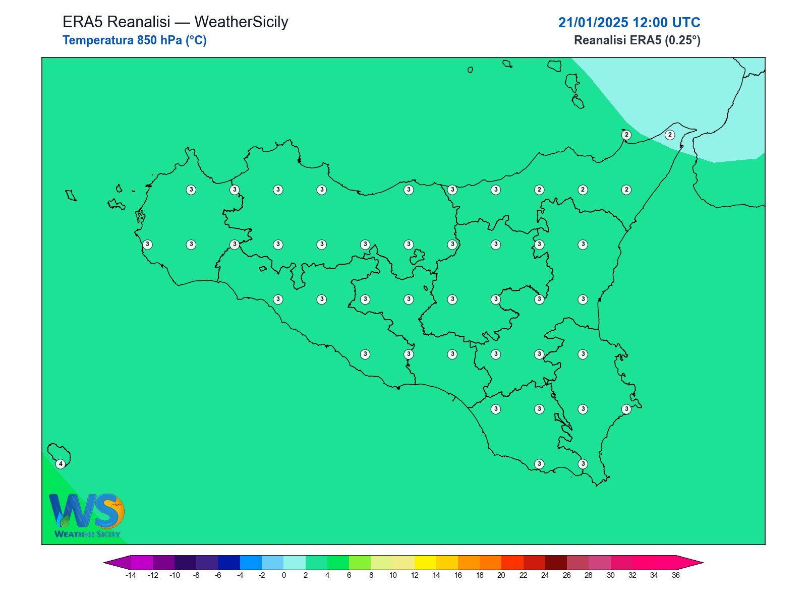 Temperatura a 850 hPa · 2025012112