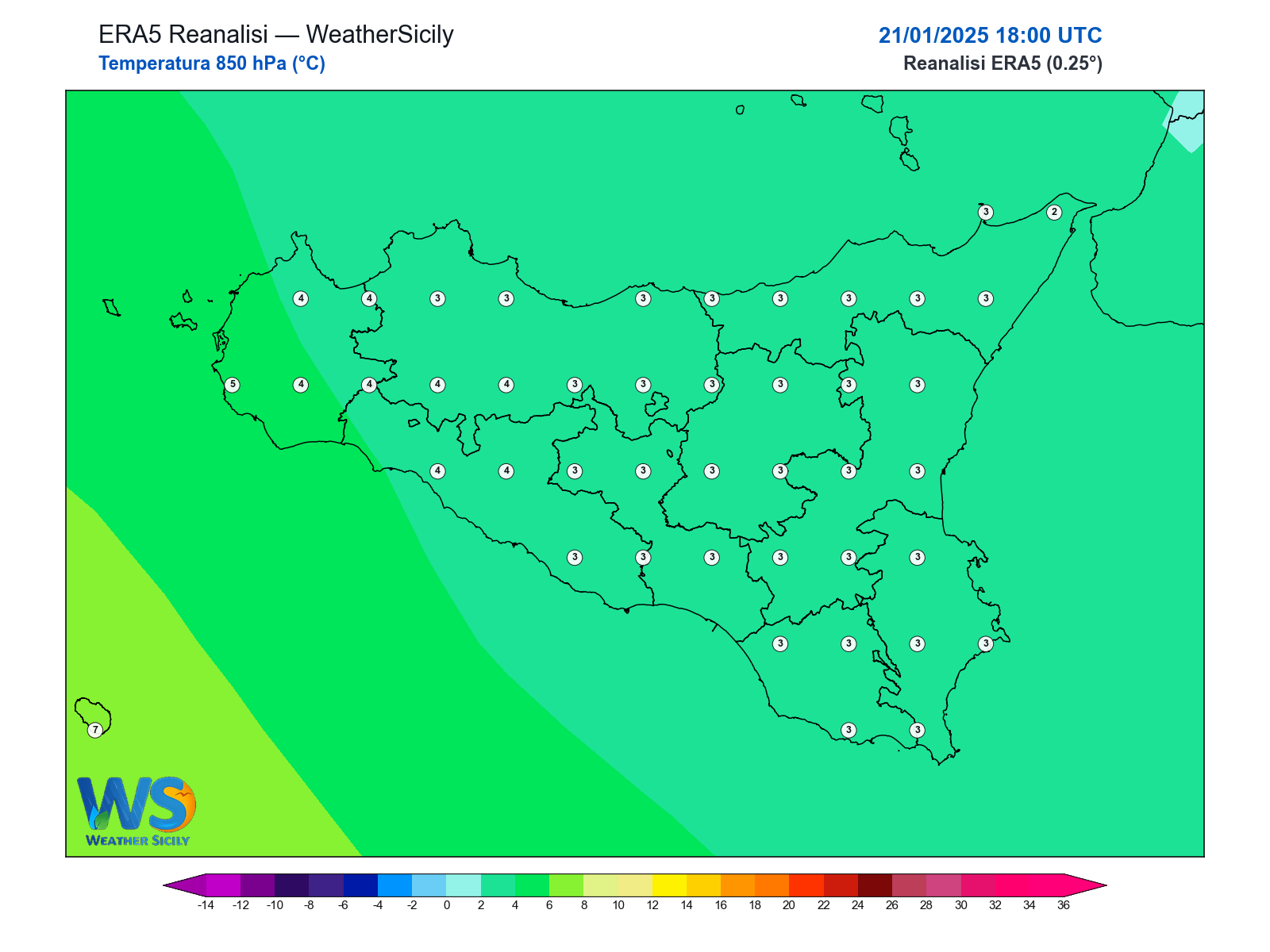 Temperatura a 850 hPa · 2025012118