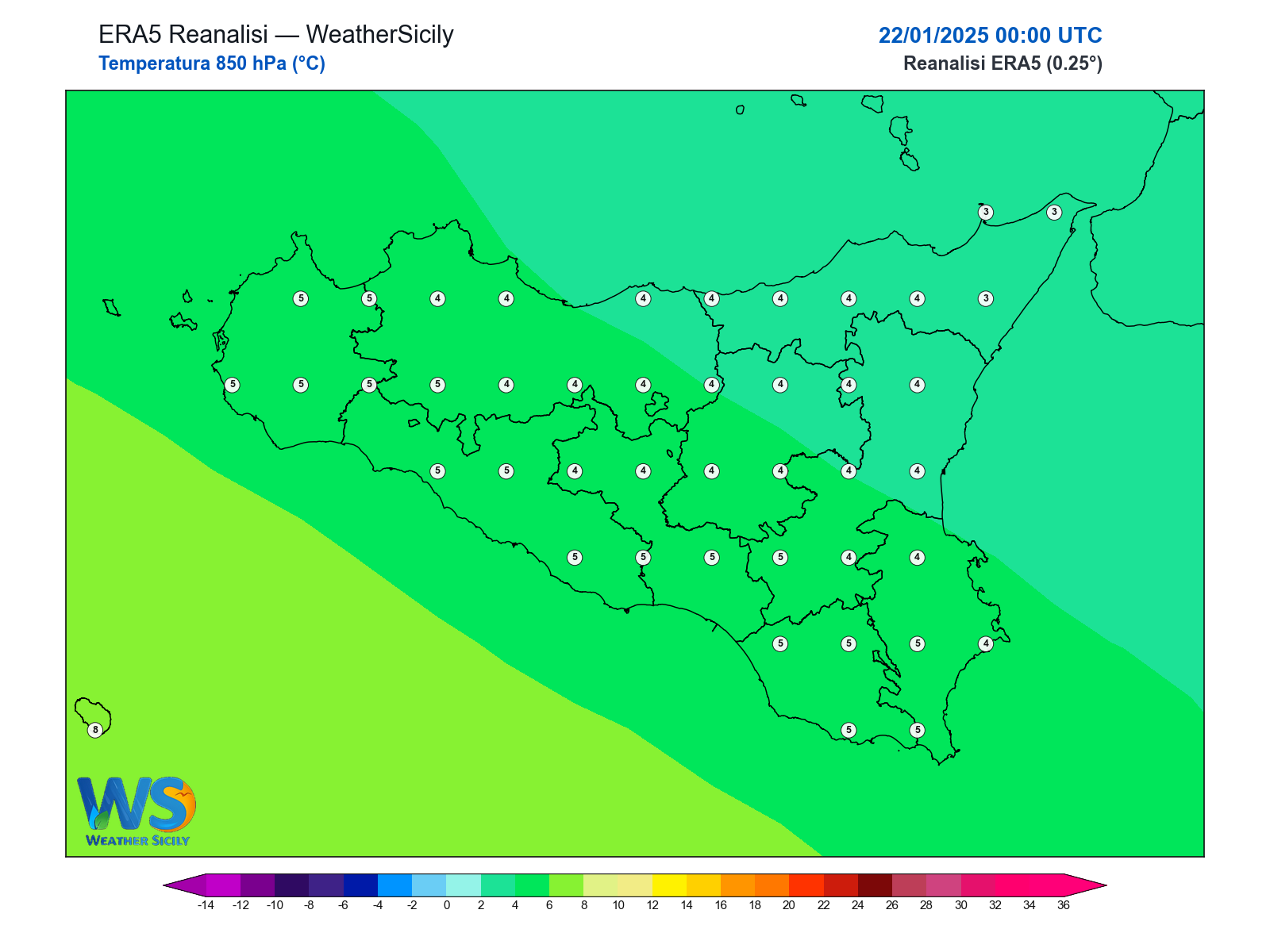 Temperatura a 850 hPa · 2025012200